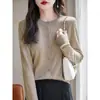 Cardigã de Lã Lyocell 2026 Verão e Outono Novo Tricot para Mulheres, Camisa de Ar Condicionado de Manga Longa, Top Liso, Casaco Fino