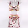 En Stock Varsbaby Marca Independiente Europea y Americana Lencería Sexy Bordada para Mujer + Tanga Cinturón de Ligueros Sujetador Conjunto de Tres Piezas