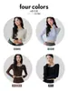 Ropa de Yoga de Cuello Redondo Slim de Manga Larga para Mujer Adelgazante Ropa Deportiva Exterior Moderna Top de Ropa de Yoga Fitness Corto con Cuello Henley