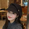 Boina Botão Plissada Estilo Coreano para Mulheres Outono Retro Afina o Rosto Chapéu Octogonal Moda Artística Versátil Chapéu de Pintor