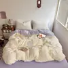 Estilo Ins de celebridad, juego de cama de cuatro piezas de color liso de terciopelo de leche, juego de tres piezas de terciopelo coral engrosado cálido para dormitorio de estudiante de invierno