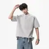 Sudadera de peso pesado con cuello alto y media cremallera para hombre, chaqueta holgada de retazos estilo americano para verano, top holgado versátil de alta costura