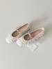Versión de Piel de Oveja~Zapatos de Ballet Redondos con Lazo de Lentejuelas Estilo Francés de Hada para Mujer, Zapatos Mary Jane Poco Profundos Versátiles y Delicados
