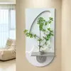 Pintura decorativa de entrada estilo crema con brillo de arenisca texturizada, decoración de pared 3D de mariposa, mural de arreglo de plantas verdes hidropónicas y flores