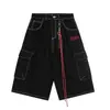 2025 Novos Shorts Cargo de Rua Estilo Retro Americano com Múltiplos Bolsos Calças Jeans Cropped Unissex de Designer