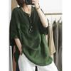 Sudeste Asiático Transfronterizo Primavera y Otoño Talla Grande Holgado Casual Algodón y Lino Cuello Alto Manga Media Color Sólido Camiseta Comercio Exterior Mayorista