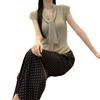 Chaleco de Punto con Escote en V Estilo Francés con Cinta para Mujer, Camiseta Básica sin Mangas de Lana, Top Delgado Elegante de Corte Ajustado
