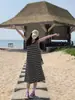 Nuevo Vestido Camisola Rayado de Verano para Mujer, Ropa Exterior Tallas Grandes, Vestido Base Largo, Vestido Holgado Tallas Grandes Europeo y Americano