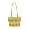 Bolso de Hombro Tejido Hueco de Cuero Suave Estilo Coreano Ins para Mujer, Bolso de Mano de Nicho de Moda para Vacaciones, Bolso Tote de Axila