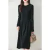 Vestido de punto de lana pura con cuello redondo hueco y falda plisada para mujer, nuevo para otoño e invierno, suéter, falda hasta la rodilla, falda base