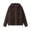 Fabricante de ropa para mujer transfronterizo al por mayor 2026 nueva chaqueta de algodón con capucha a rayas versátil simple estilo europeo y americano de doble hilo