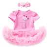 2026 Nuevo Estilo Mameluco Vestido de Cumpleaños para Bebé Niña de Un Año de Manga Corta + Accesorio para el Cabello Parche de Dibujos Animados Bordado Conjunto de Vestido de Una Pieza
