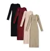 Vestido Tricotado Decote V Profundo Slim Fit para Mulheres, Novo Estilo Primavera e Outono 2026, Estilo Puro e Sedutor, Vestido Longo com Mangas Longas e Caimento Bodycon