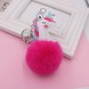 PU Couro Unicórnio Unilateral Plush Bolsa Pingente Unicórnio Fur Ball Chaveiro Mochila Acessórios