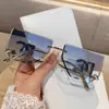 Novos Óculos de Sol de Metal Fashion Sem Aro Borda Cortada Armação Grande Perna Curva Letra Oca para Mulheres Estilo Coreano Tendência Estilo de Rua