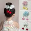 Novo Scrunchie de Tecido Flor Tridimensional Doce com Borla para Meninas, Exquisite Scrunchie de Gaze Brilhante Grande Acessório de Cabelo