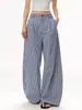 Pantalones de Cuadros Azules Relajados con Pliegues Estilo Americano, Pantalones Casuales Delgados para Mujer, Pantalones Largos Holgados de Pierna Ancha tipo "Lazy" para Verano, Modernos
