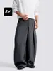 Calça Fengmei Americana Slim Fit para Homens e Mulheres, Solta, Fechamento com Botão Angulado, Pregas 3D, Silhueta Fluida, Calça Casual de Perna Larga