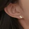 Pendientes de Cola de Pez de Plata Pura S999 para Mujer, Pendientes de Moda para el Trabajo, Sencillos Elegantes, Cierre de Rosca Retorcida de Perla, Pendientes para Perforación de Oreja