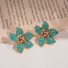 Pendientes de Flor Plisada con Pedrería Estilo Étnico Europeo y Americano, Pendientes Retro Elegantes de Lujo Ligero de Alta Gama Simples y Versátiles Transfronterizos