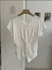 Kekezoon Camiseta de Manga Corta con Cuello en V, Botones y Corte Cut-Out, Color Sólido de Verano, Corte Ajustado, Uso Bidireccional, Venta al por Mayor 8269