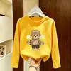 Camiseta Infantil de Algodão Puro com Gola Redonda e Manga Longa para Primavera e Outono, Solta e Estilosa para Meninos Mais Velhos, Top Versátil com Estampa de Desenho Animado