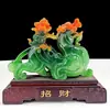Adornos de Pixiu de Jade Chapado en Oro y Lámina de Oro, un Par para Sala de Estar, Gabinete de Vino, Escritorio de Oficina, Tienda de Empresa, Regalos de Inauguración de Casa, Apertura
