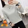 Garota cheinha plus size com forro de fleece gola semi-alta camiseta básica feminina manga longa fina de veludo quente forrada de fleece roupas versáteis
