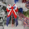 Nueva Corona de Flores de Lino Fino con Lazo de Estrella de Cinco Puntas para el Día de la Independencia Americana Transfronteriza Adorno Colgante para Fiesta Festiva