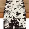 Amazon Venta Caliente Bandera de Mesa de Halloween Estampado de Calavera de Fantasma Material de Lino Mantel Decorativo para Vacaciones Americanas
