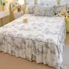 Nuevo Estilo 2024 Juego de Tres Piezas de Falda de Cama 100% Algodón Colcha de Una Pieza Sábana de Cama 100% Algodón con Volante Estilo Coreano Protector de Cama General para Cuatro Estaciones