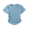 Camiseta fina de manga corta con cuello redondo y cintura plisada, ajustada, para yoga, deportes, transpirable, para correr, 2023