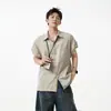 Camisa de Trabajo Caqui de Manga Corta para Hombre Verano Estilo Americano Simple Holgada con Cuello Solapa y Diseño de Cordón Camisa de Moda para Pareja