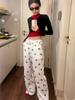 Pantalones FOKH Estilo Americano Estampado Lindo de Huella de Perro Rectos Blancos Simples Casual Nicho Pierna Ancha Adelgazantes