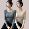 Camiseta base negra cuello redondo fina de modal para mujer nueva llegada Top Ankara rojo otoño manga larga camiseta primavera y otoño