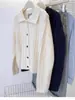 Cardigan de Punto de Lana Pura con Cuello Polo de Punto Trenzado Color Sólido Holgado Abotonado para Principios de Otoño 2025 con un Estilo Elegante para Ir al Trabajo