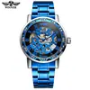 Reloj T-Winner/Victor 8012 para Hombre y Mujer, Casual de Negocios, Mecánico Hueco con Engranaje, Banda de Acero Dorado