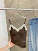 6109 Sutiã Cropped Canelado com Renda em V e Bojo Outono Inverno Costas Abertas com Detalhe Cruzado Roupa Íntima Camisola Camiseta Versátil Camada Base Novo Cruzamento de Fronteira