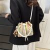Bolsa balde plissada com listras verticais tecidas personalidade tendência 2024 cor de contraste personalidade cordão estilo ocidental bolsa de ombro portátil para mulheres