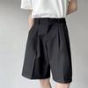 Pantalones cortos de traje negro para hombre, de marca de moda, holgados e informales, de verano, de seda fina y de secado rápido.