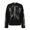 Otoño Harajuku ins moda callejera retro americano suéter estampado de esqueleto cuello redondo manga larga gofre camiseta oscura