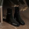 Botines Cuadrados de Cachemira Patchwork para Mujer, Botines Gruesos de Tacón Alto Estilizados, Botas Martin 5598-2, Botines Cortos para Mujer de Otoño con Tacón Alto