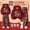 Ropa Gruesa Nueva para Niños para el Festival de Primavera, Año del Caballo, Conjunto Festivo a Cuadros Forrado de Polar para Niñas en Otoño e Invierno