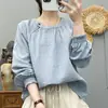 Moda Outono 2026: Suéter Estilo Artístico Dupla Camada Algodão Gaze Manga Longa para Mulheres, Top Casual Slim-Fit Atacado