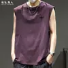 Colete Bordado Estilo Americano Masculino Verão 2026 Novo Fino Solto Tamanho Grande Regata Esportiva Roupa Externa Top Fitness