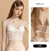 Conjunto de Lingerie Sexy Guiruo Estilo Desejo Puro Corset de Três Peças Top com Bojo Renda Transparente Tanga Roupa Íntima 7512