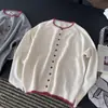 Outono/Inverno 2026 Novo Estilo Coreano Moda Gola Redonda Manga Longa Cardigan de Tricô Feminino Solto Bloco de Cores Gola Top Emagrecedor