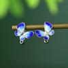 Pendientes de mariposa elegantes y de moda con esmalte cloisonné de plata S925 King of Golden Deer para mujer