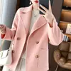 Abrigo Corto de Lana para Mujer 2025 Otoño e Invierno Petite Corte Holgado Ropa de Abrigo con Cuello de Solapa Moderno