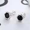 Brincos de Prata S925 Estilo Coreano e Japonês Personalidade Retrô Prata Tailandesa Diamante Negro Estrela Hexagonal Brincos Joias de Orelha Moda Masculina